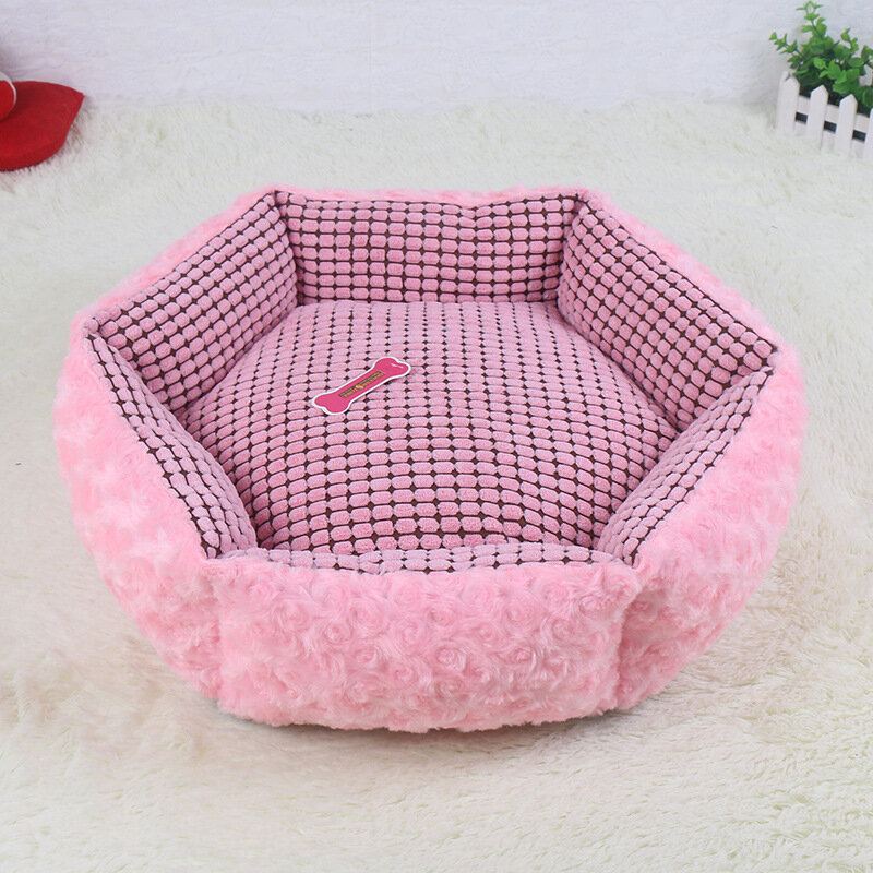 Pink Rose Velvet Pet Spací Postel Chovatelská Stanice Psí Kočka Zimní S Polštářkem Mat