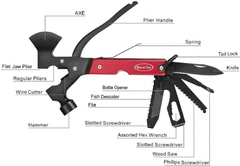 Multitool Camping Tool Nářadí Na Přežití Praktické Dárky 14 V 1 Z Nerezové Oceli Robustní Multifunkční Nástroj Se Sekerou Kladivo Nůž Pilka Šroubováky Otvírák Na Láhve Odolný