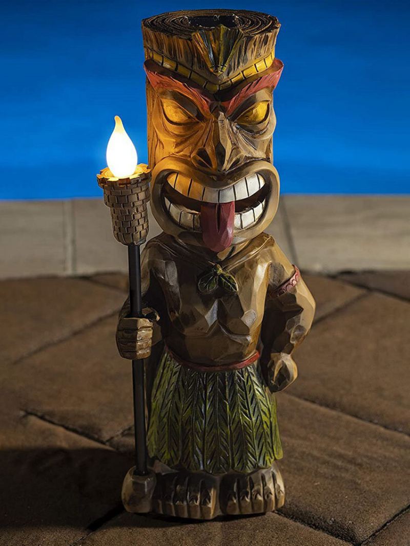 1 Pc Kreativní Vintage Tribal Totem Socha Z Pryskyřice S Blikající Led Baterkou Venkovní Vnitřní Nádvoří Zahradní Lampa