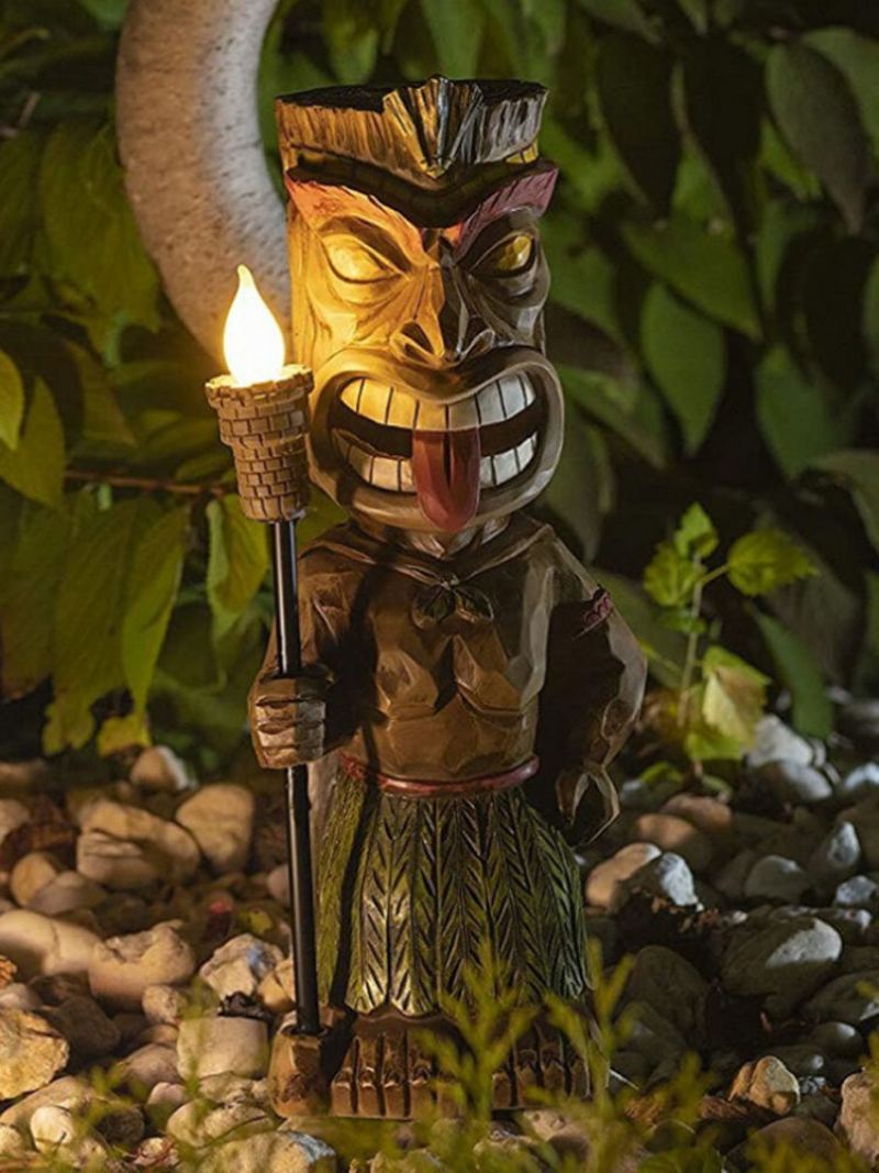 1 Pc Kreativní Vintage Tribal Totem Socha Z Pryskyřice S Blikající Led Baterkou Venkovní Vnitřní Nádvoří Zahradní Lampa