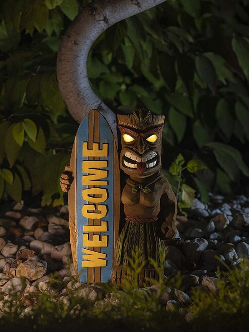 1 Pc Led Světlo Welocme Vintage Resin Kreativní Socha Tribal Totem Se Surfovacím Prknem Venkovní Vnitřní Nádvoří Zahrada