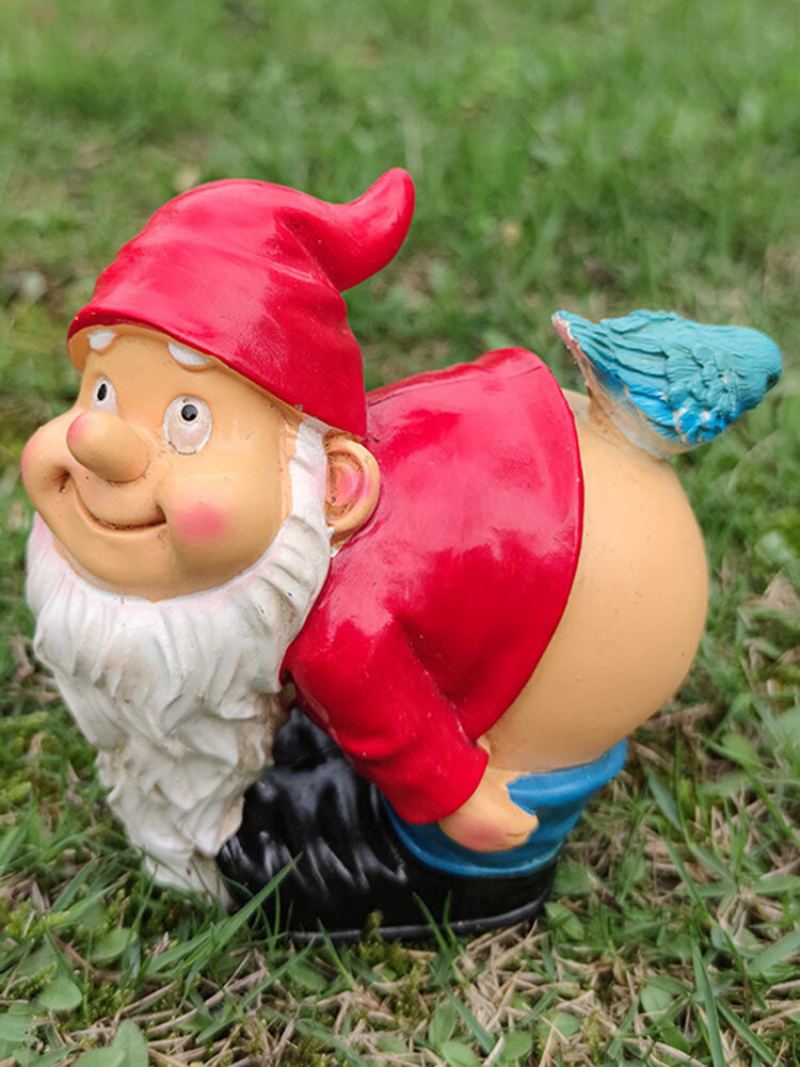 1pc Resin Gnome Trpaslík Flirtující Sochy S Bílými Vousy Nakloněnými Aby Odhalily Zadek Pták Trávník Dekorace Vnitřní Venkovní Vánoční Zahrada Ornament