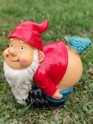 1pc Resin Gnome Trpaslík Flirtující Sochy S Bílými Vousy Nakloněnými Aby Odhalily Zadek Pták Trávník Dekorace Vnitřní Venkovní Vánoční Zahrada Ornament