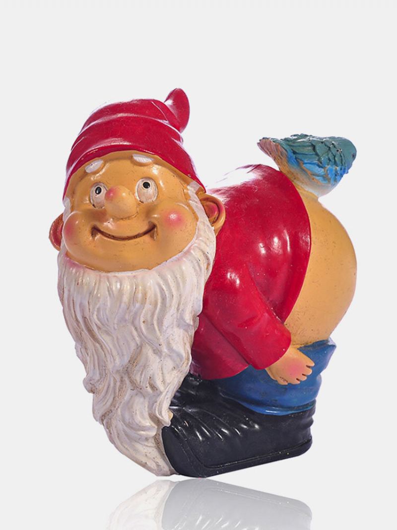 1pc Resin Gnome Trpaslík Flirtující Sochy S Bílými Vousy Nakloněnými Aby Odhalily Zadek Pták Trávník Dekorace Vnitřní Venkovní Vánoční Zahrada Ornament