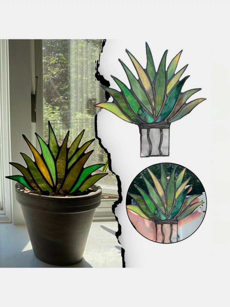 Akrylový Suncatcher Stained Agave Aloe Rostlina V Květináči Květináč Garden Home Ornament