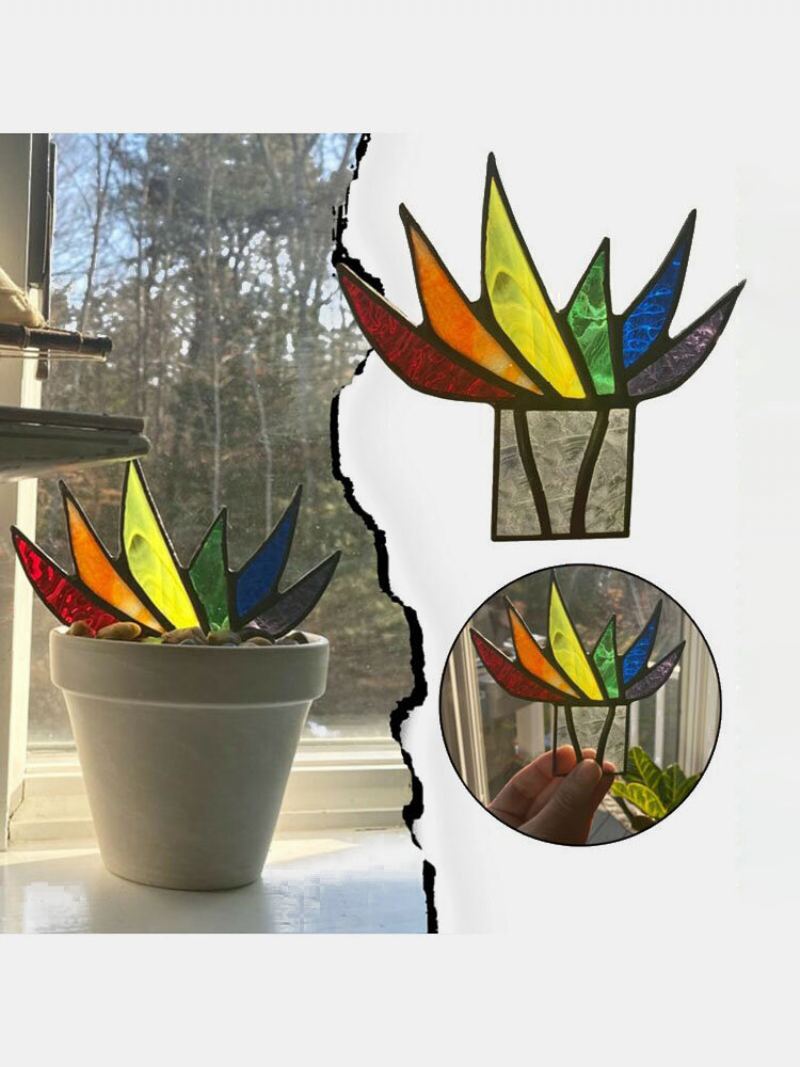 Akrylový Suncatcher Stained Agave Aloe Rostlina V Květináči Květináč Garden Home Ornament