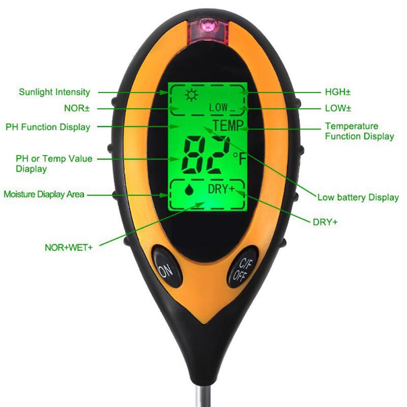 Čtyři V Jednom Tester Půdy Detektor Světla Kyselosti Ph Meter Teploměr Půdní Vlhkosti