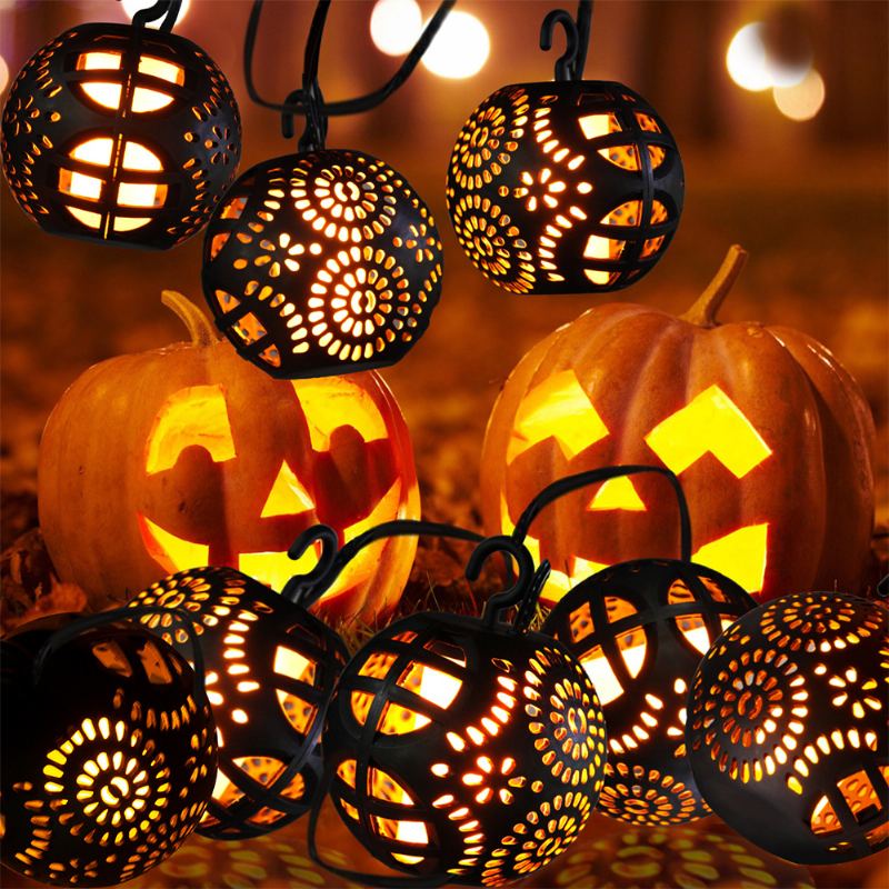 8pcs 3 Metry Led Lampa S Dýňovým Plamenem Efektní Halloweenská Světla Jemný Závěs S Dutým Infračervené Ovládání Dýňové Světlo Vánoční Dekorace Ornament Vodotěsný