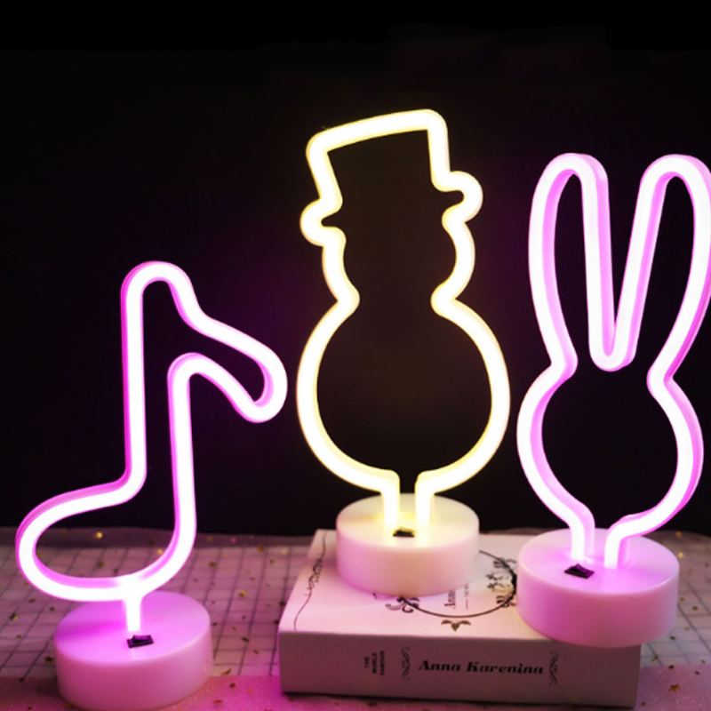 Dekorativní Králík Sněhulák Neonový Typ Noční Lampy Do Obývacího Pokoje Dětský Pokoj Creative Led Světlo Dobíjecí Usb