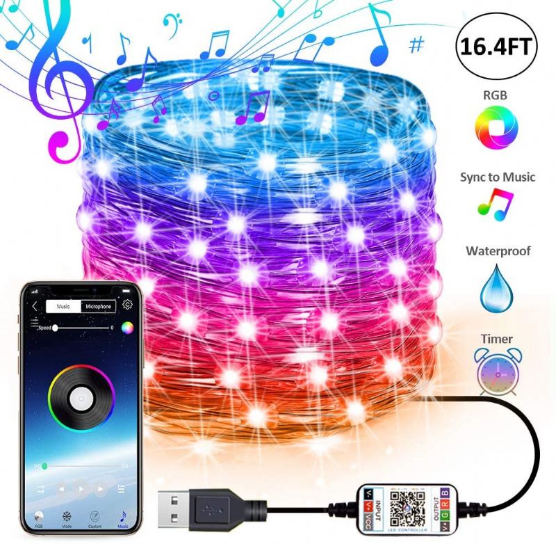 Led String Light Bluetooth Aplikace Pro Mobilní Telefon Ovládací Světla Řetězová Vánoční Dekorace Rgb Plnobarevné Světlo Z Měděného Drátu