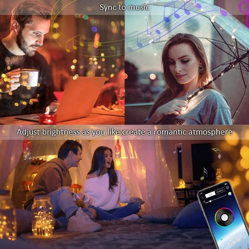 Led String Light Bluetooth Aplikace Pro Mobilní Telefon Ovládací Světla Řetězová Vánoční Dekorace Rgb Plnobarevné Světlo Z Měděného Drátu