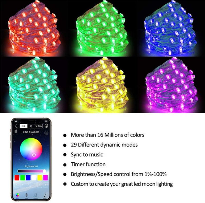 Led String Light Bluetooth Aplikace Pro Mobilní Telefon Ovládací Světla Řetězová Vánoční Dekorace Rgb Plnobarevné Světlo Z Měděného Drátu