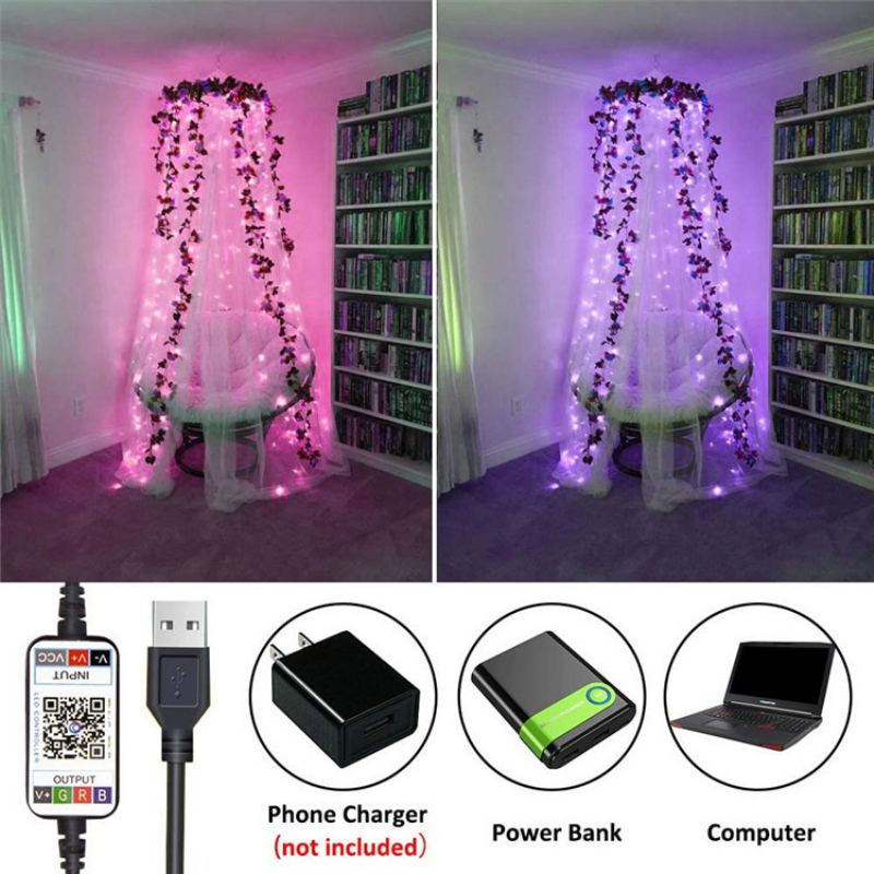 Led String Light Bluetooth Aplikace Pro Mobilní Telefon Ovládací Světla Řetězová Vánoční Dekorace Rgb Plnobarevné Světlo Z Měděného Drátu