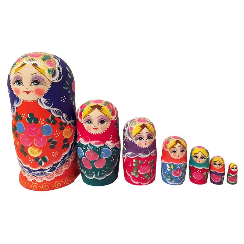 Matryoshka Panenky Hnízdění Dřevěné Ruské Hračky S Květinovým Ornamentem Ručně Malované Suvenýry Lidová Umělecká Řemesla