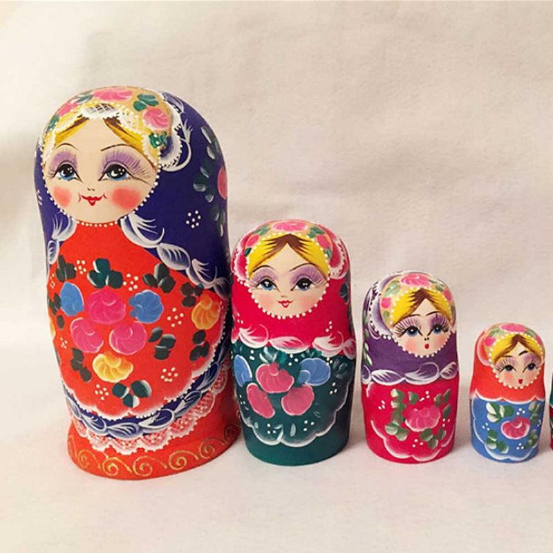 Matryoshka Panenky Hnízdění Dřevěné Ruské Hračky S Květinovým Ornamentem Ručně Malované Suvenýry Lidová Umělecká Řemesla