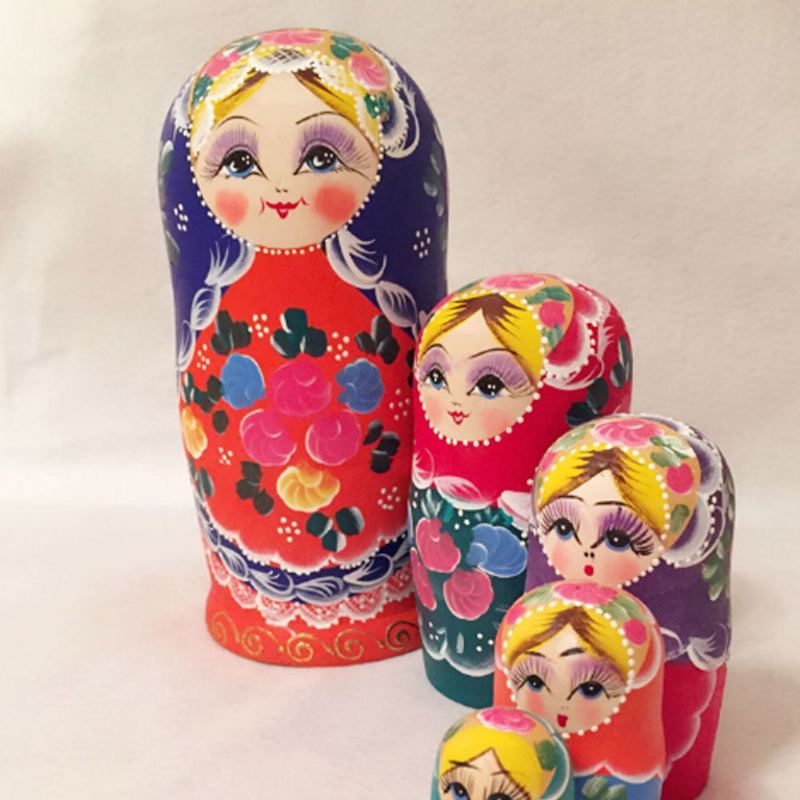 Matryoshka Panenky Hnízdění Dřevěné Ruské Hračky S Květinovým Ornamentem Ručně Malované Suvenýry Lidová Umělecká Řemesla