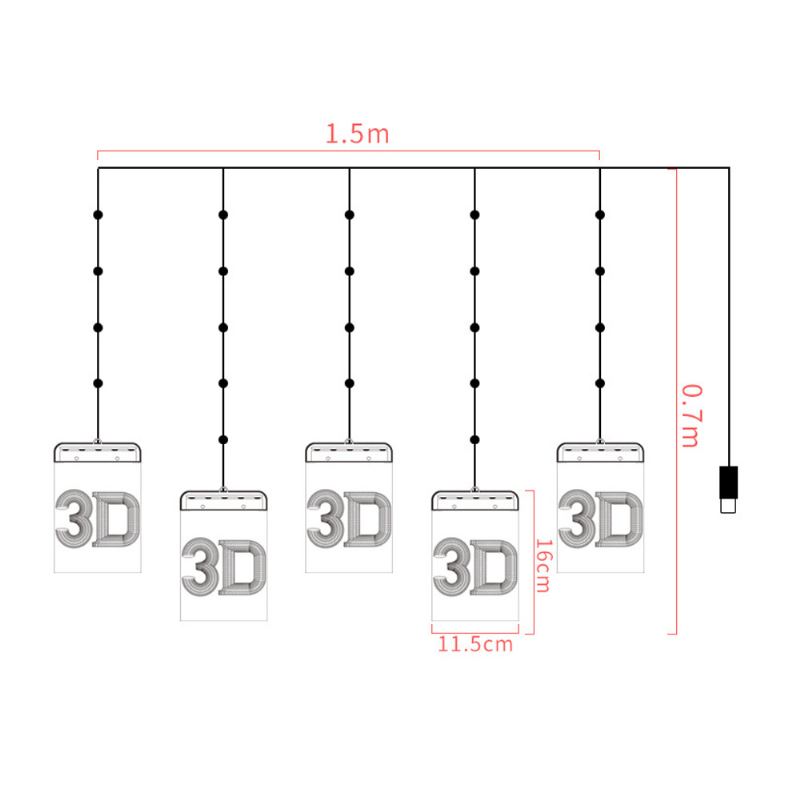 Sněhulák Elk Vánoční 3d Cedulka S Usb Napájením Sváteční Osvětlení Okno Strop Na Zeď Závěsné Víla Led Řetězová Záclona Pohádková Lampa