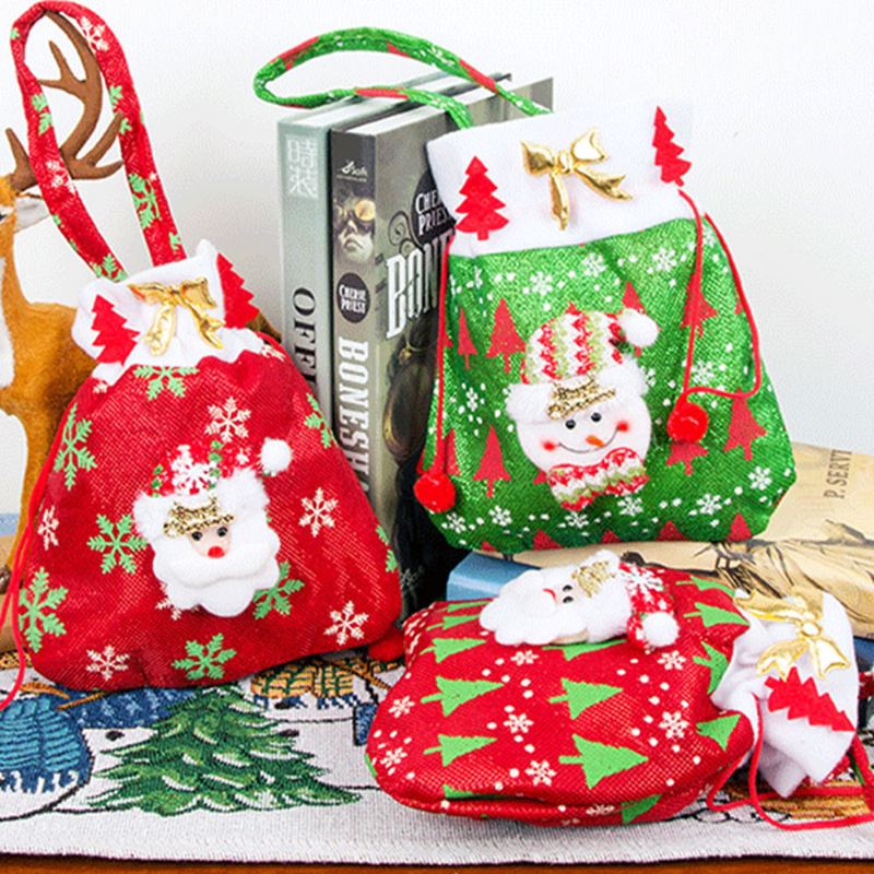 Vánoční Dárek Santa Claus' Candy Bag Na Štědrý Den Velveteen Kabelka Se Zlatým Zdobením Tři Vzory