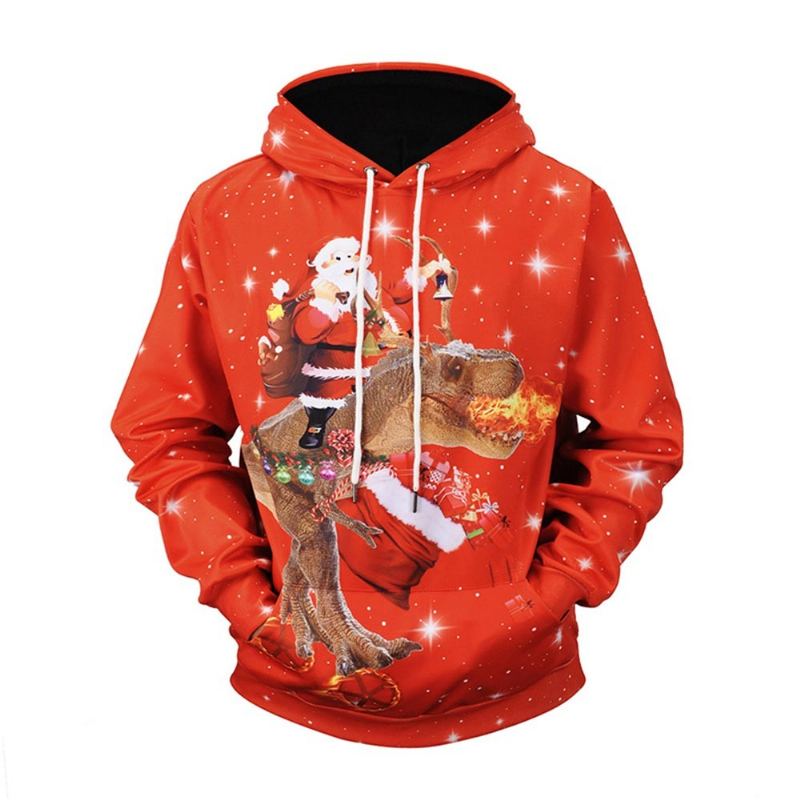 Vánoční Mikiny Pro Dospělé Bez Deformace Bez Žmolkování Mikina Santa Claus Dinosaur Svetr Prodyšný Polyester Pánský S Kapucí