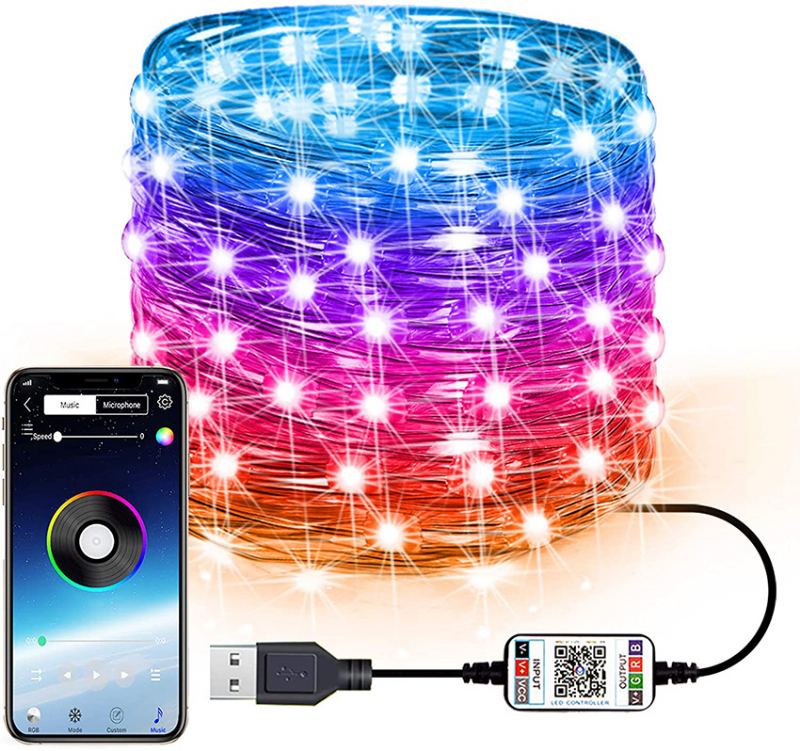 Vánoční Plnobarevný Světelný Řetěz Bluetooth Smart Usb Rgb Led Dekorace