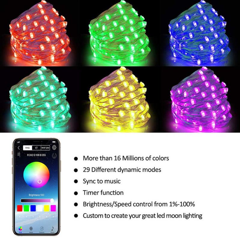 Vánoční Plnobarevný Světelný Řetěz Bluetooth Smart Usb Rgb Led Dekorace