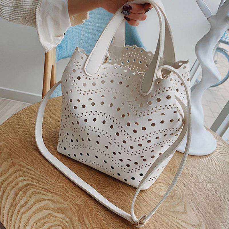 2 Ks Dámská Dutá Taška Z Pu Kůže Pevná Crossbody