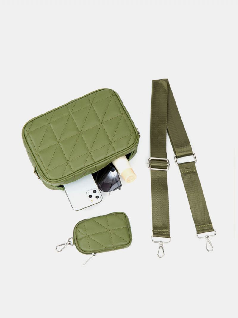 2 Ks Women Mřížkový Vzor Z Umělé Kůže Velkokapacitní Kombinovaná Taška Crossbody Přes Rameno