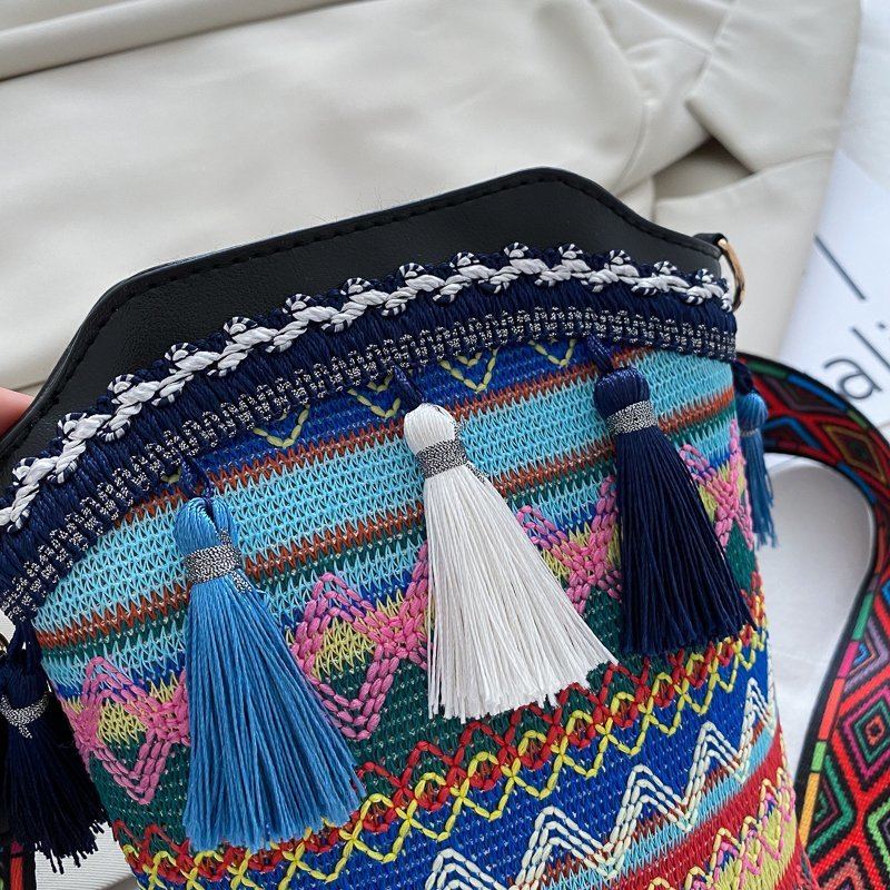 2023 Individuální Taška Přes Rameno V Etnickém Stylu Pro Ženy Tassel Woven Bucket Bag