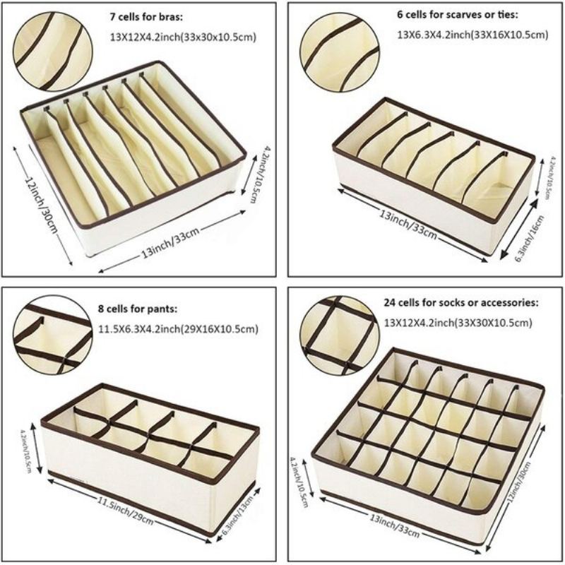 4ks Skládací Skříňka Na Látkové Úložné Přihrádky Ponožky Podprsenka Spodní Prádlo Zásuvka Úložný Box