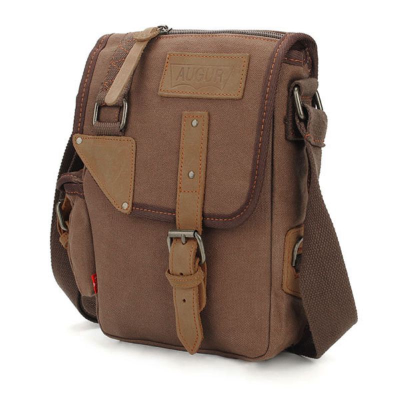 Augur Pánská Vintage Leisure Genuine Leather Canvas Messenger Crossbody Kabelka Taška Přes Rameno