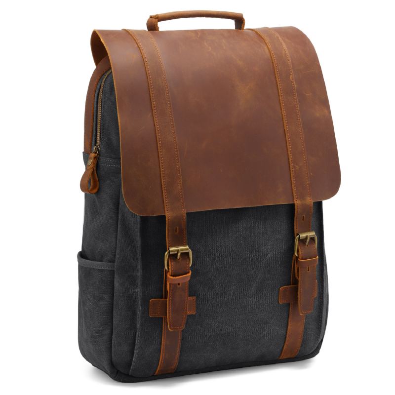 Batoh Retro Plátěný Crazy Horse Leather Backpack Počítačový Pro Volný Čas