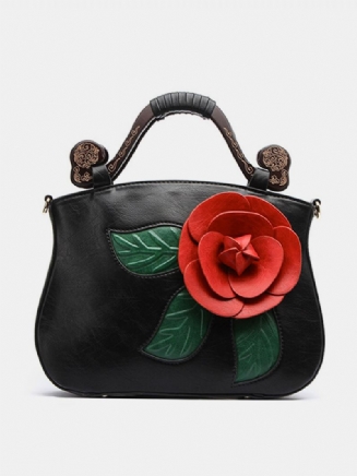 Brenice Vintage Pu Leather Rose Dekorativní Kabelka Crossbody Pro Ženy