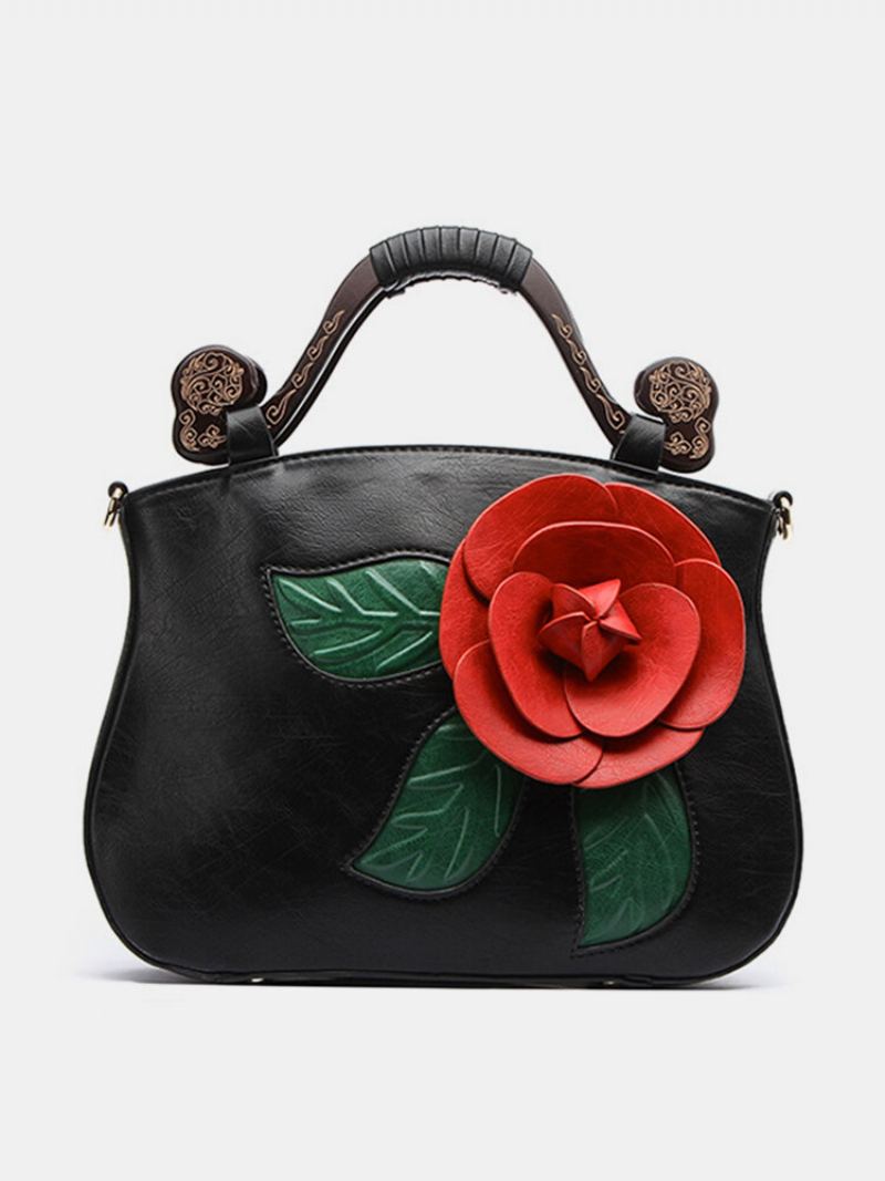 Brenice Vintage Pu Leather Rose Dekorativní Kabelka Crossbody Pro Ženy