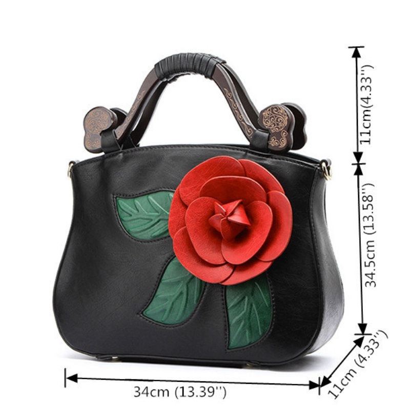 Brenice Vintage Pu Leather Rose Dekorativní Kabelka Crossbody Pro Ženy