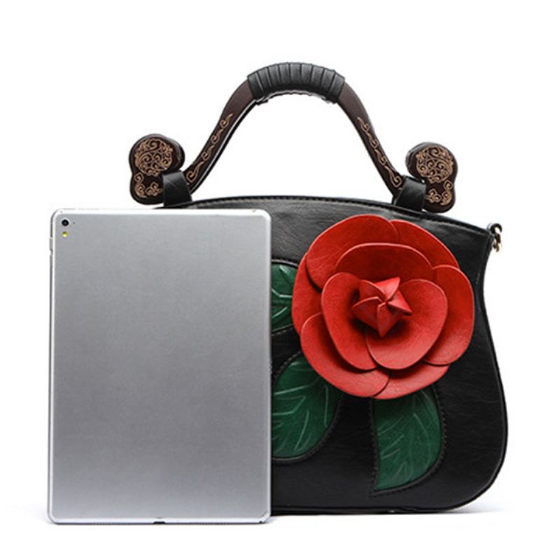 Brenice Vintage Pu Leather Rose Dekorativní Kabelka Crossbody Pro Ženy