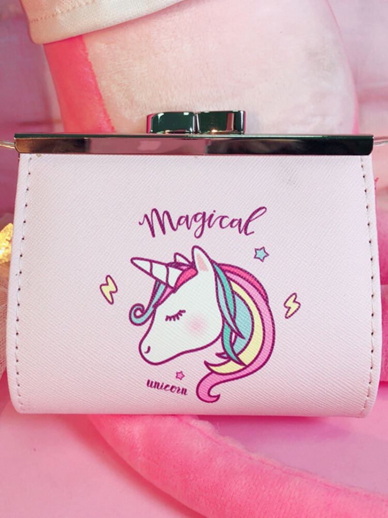 Cartoon Unicorn Pu Change Card Pack Žena Roztomilá Spona Peněženka