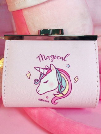 Cartoon Unicorn Pu Change Card Pack Žena Roztomilá Spona Peněženka