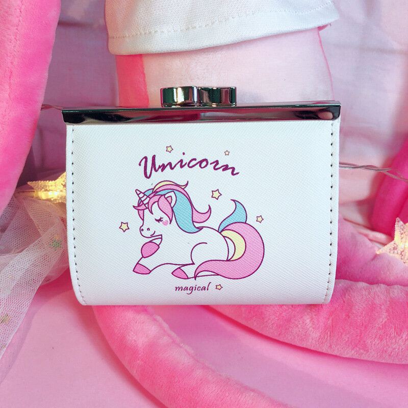 Cartoon Unicorn Pu Change Card Pack Žena Roztomilá Spona Peněženka