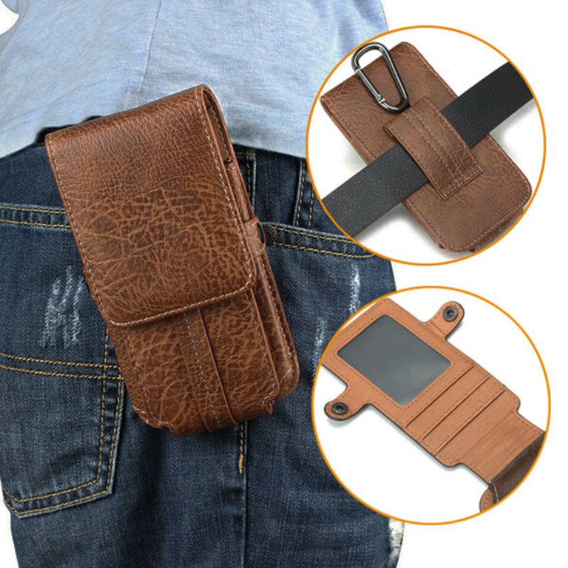 Casual Men 3 Držáky Karet Do Pasu Přenosná Taška Na Telefon Pu Leather Pro Iphone