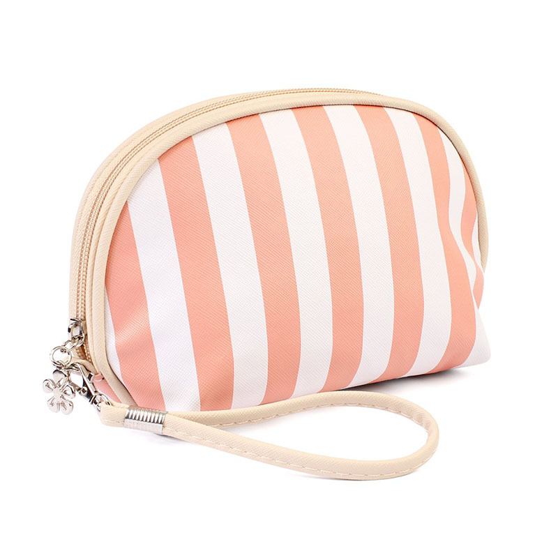 Custom Striped Shell Cosmetic Bag Pu Kosmetická Taška S Křížovým Vzorem