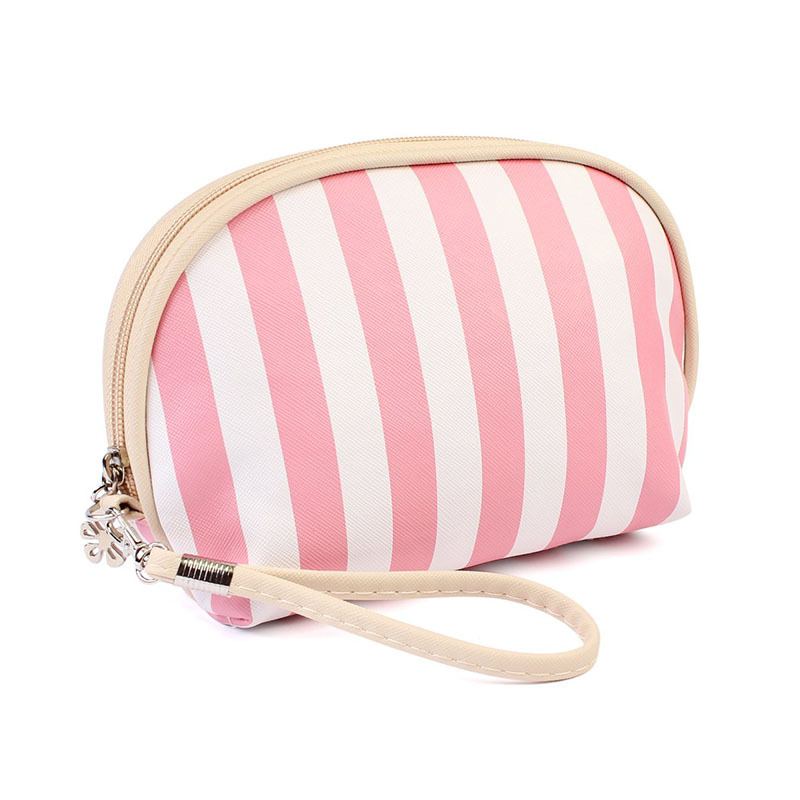 Custom Striped Shell Cosmetic Bag Pu Kosmetická Taška S Křížovým Vzorem