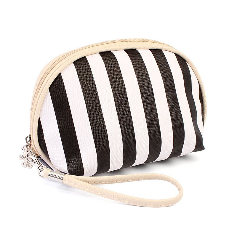 Custom Striped Shell Cosmetic Bag Pu Kosmetická Taška S Křížovým Vzorem