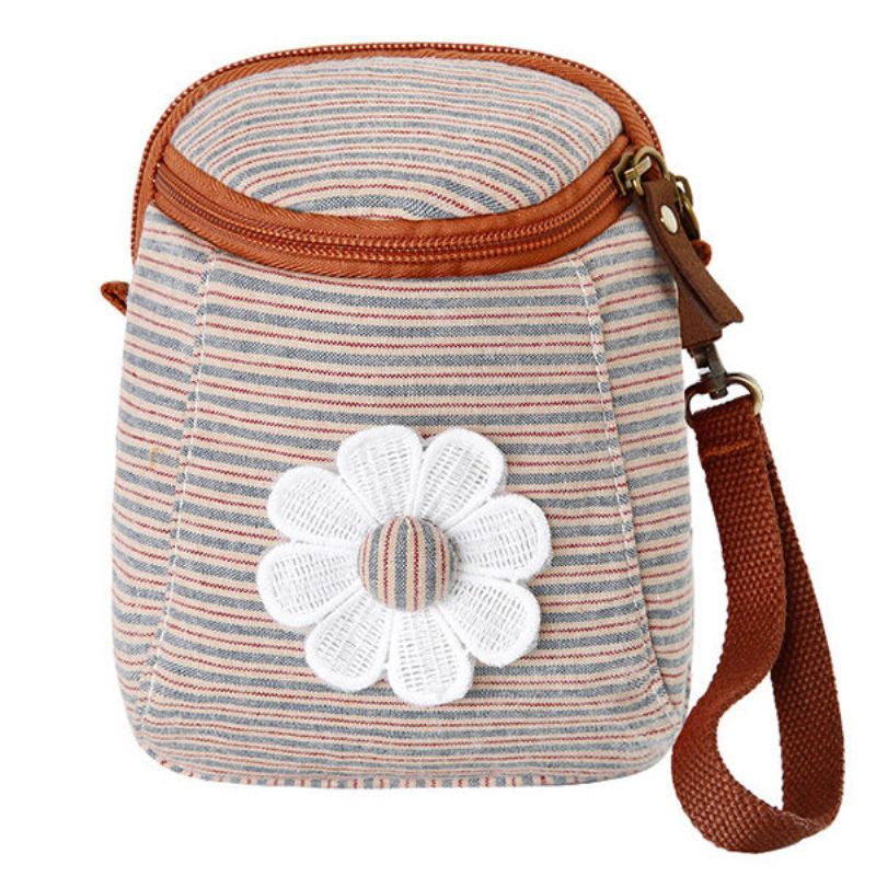 Dámská Kabelka Cnavas Floral Stripe Mini Crossbody Bag Leisure 6 Inches Phone Bag