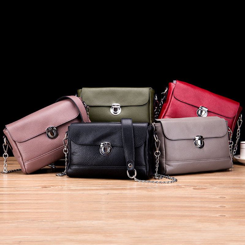 Dámská Kabelka Crossbody Z Pravé Kůže Vintage High-end Taška Přes Rameno Se Zámkem