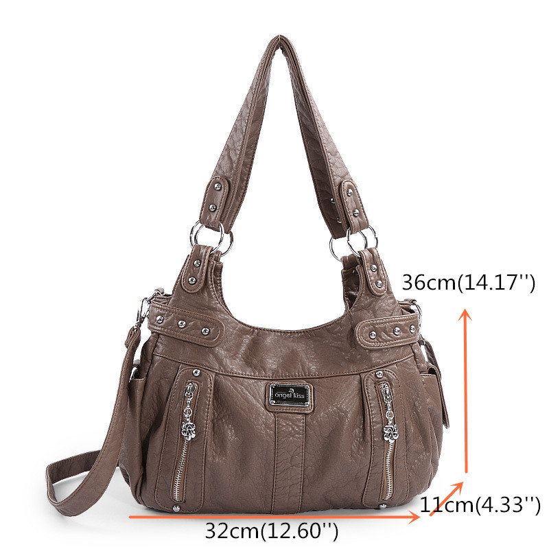 Dámská Kabelka Multi-pockets Nýt Měkká Leather Crossbody Taška Přes Rameno