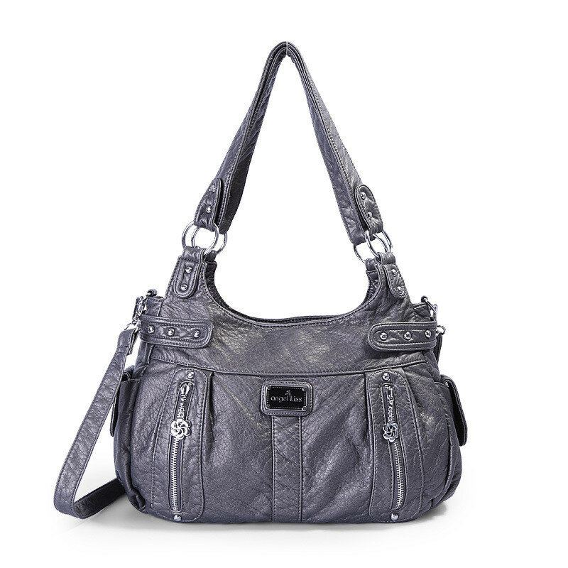 Dámská Kabelka Multi-pockets Nýt Měkká Leather Crossbody Taška Přes Rameno