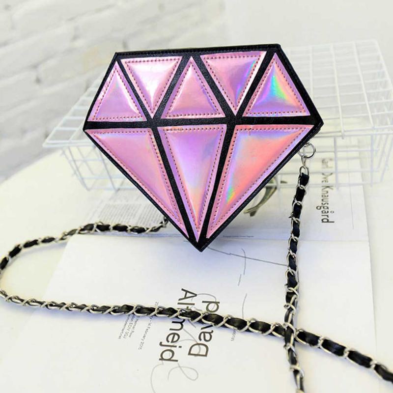 Dámská Kabelka Přes Rameno Creative Shiny Laser Diamond Model Taška Heart Soft Pu Kůže Tělo