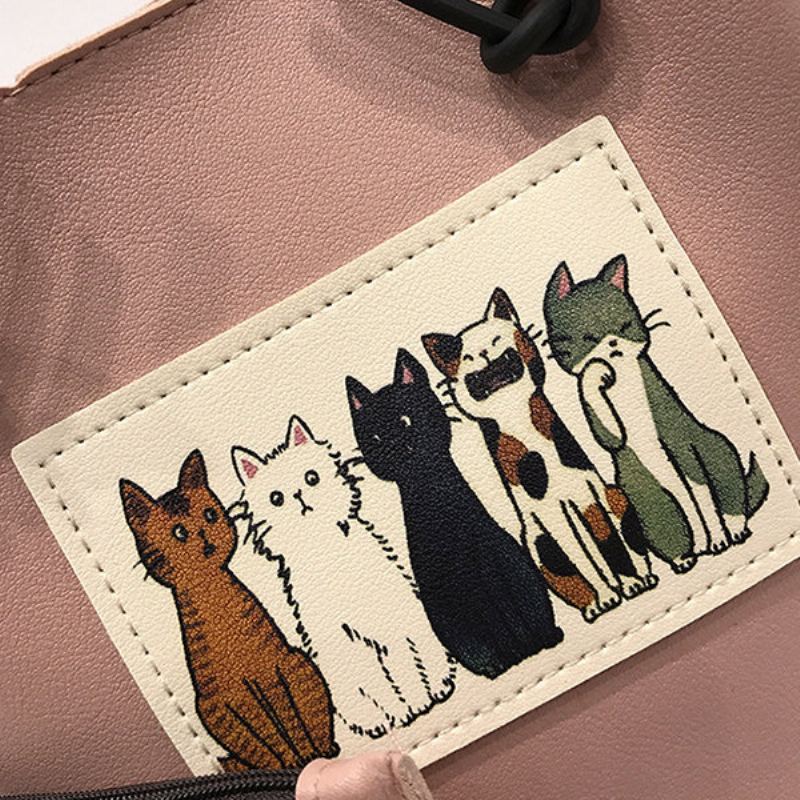 Dámská Kabelka S Roztomilým Vzorem Kočky Pu Kožená Mini Crossbody