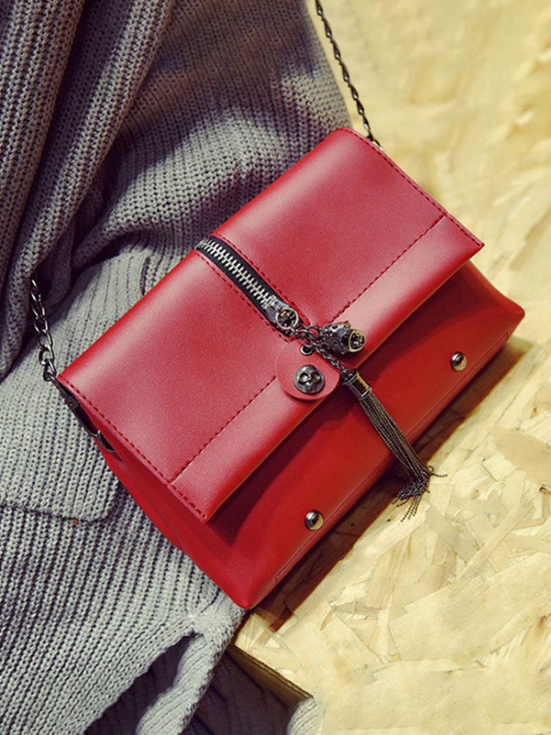 Dámská Kabelka Tassel Little Square Clutches Crossbody Z Pu Kůže