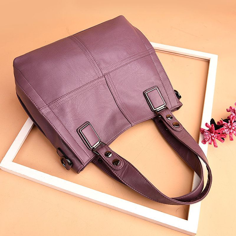 Dámská Kabelka Z Měkké Kůže Pro Volný Čas Patchwork Dvouvrstvá Velkokapacitní Crossbody